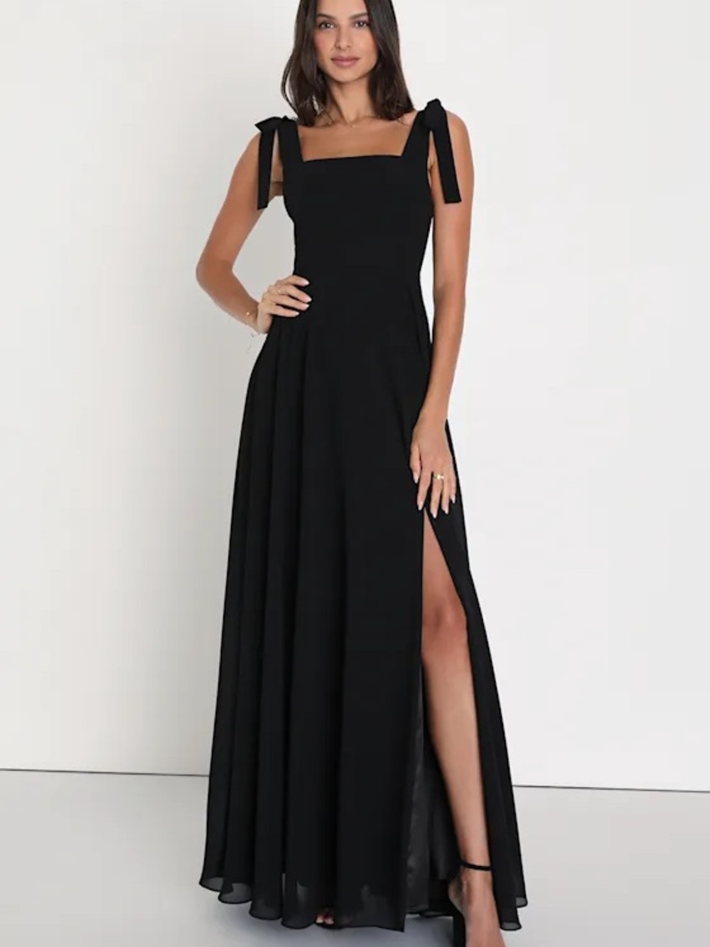 Love Me Forever Black Square Neck Maxi Dress- S